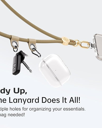 Phone Lanyard Crossbody with 2 Hanging Loops: Metal Buckle Adjustable Skin-Friendly Cell Phone Strap for iPhone Around,Hands-Free Universal Anti Theft Neck Lanyards For Outdoor Travel,Khaki