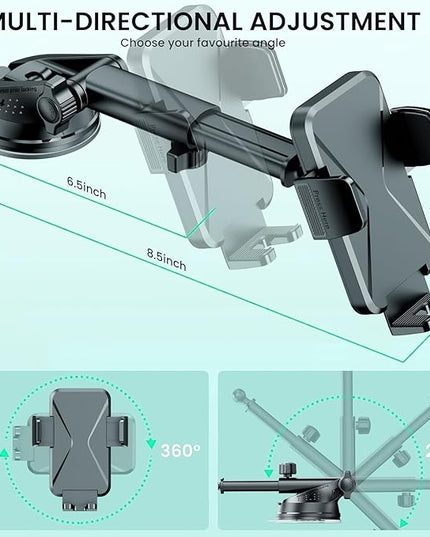 360° Adjustable Car Phone Holder Universal Hands-Free Mount for iPhone & Android, 3 in 1 Windshield Air Vent Dashboard Hands-Free Car Mount for iPhone Android Smartphone