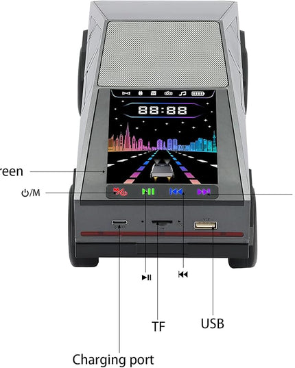 Futuristic Pickup Truck Bluetooth Speaker with LED Display Screen – TWS Stereo, FM Radio, USB/TF Playback, LED Headlights, Built-in Mic, Gift for Truck Fans, Auto Style Lovers&Tech Collectors (Silver)