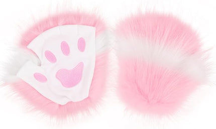 HAOAN Wolf Paw Gloves Faux Fur Cat Fingerless Mittens Winter Warm Cosplay Halloween Fancy Party Costume Accessories