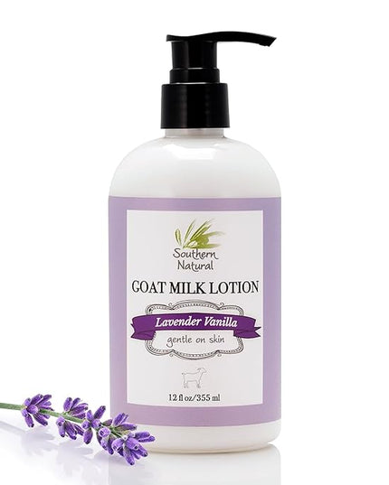 Southern Natural Goat Milk Lotion – Nourishing Face, Body & Hand Moisturizer for Dry & Sensitive Skin - Hydrating Cream, Gentle Skincare for Soft & Smooth Feel - Lavender Vanilla Scent - 12oz