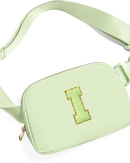 Gitus Gifts for 8 9 10 11 12 Year Old Girls Belt Bag Fanny Pack Crossbody Bags with Initial Letter Patch Cute Stuff Birthday Gifts for Teen Girls Women Personalized Trend Stuff (Light Green-I)