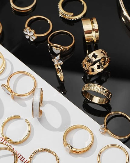 KISS WIFE Goldenen Silvery Black Kunckle Rings Set for Women, Dainty Simple Trendy Cute Stackable Finger Rings Pack, Perfect for Stacking Layering on Thumb and Knuckle, Mixed Size, Jewelry Gift