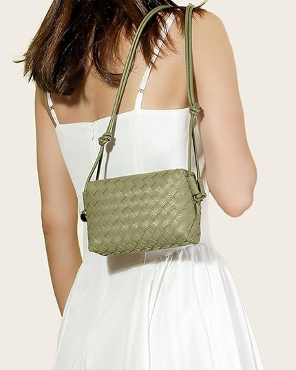 Woven Leather Crossbody Bag,Small Woven Crossbody Purse for Women, Mini braided Clutch Shoulder Handbag,Light Weight