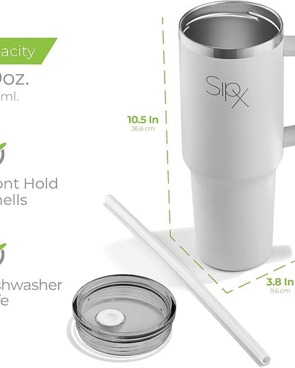 SIPX™ 30 oz Insulated Tumbler with Handle & Straw – Vacuum Insulated Stainless Steel, Leakproof, Cupholder Friendly – Perfect for Iced Coffee, Water & Travel – White
