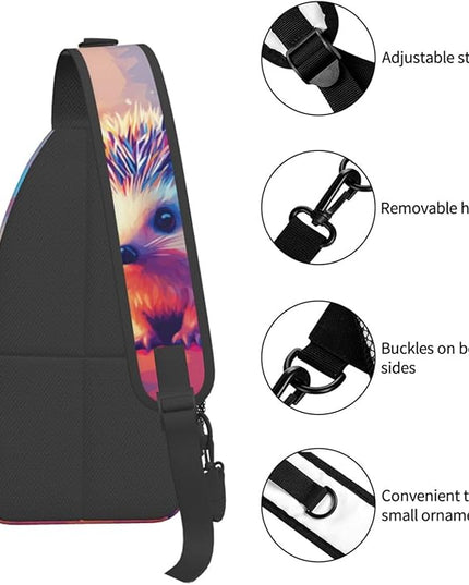 Animal Face Sling Bag Crossbody Bags Chest Bag Backpack for Travel Running and Hiking for Men Women Colorful Hedgehog