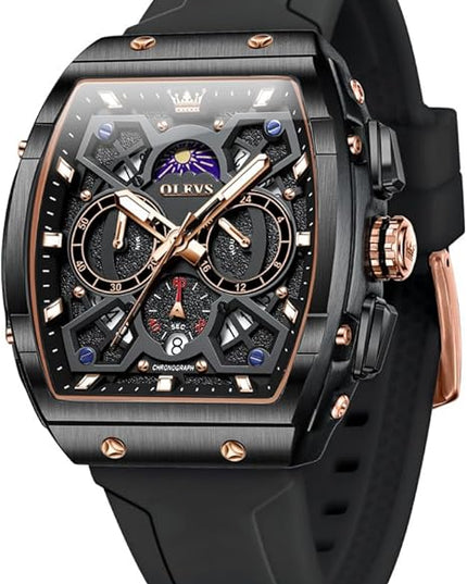 OLEVS Watches for Men Casual Luxury Large Face Multifunctional Chronograph Men's Watches Durable Silicone/Nylon Strap 3ATM Waterproof Men Watch Date Moon Phase Analog Quartz Watch Reloj para Hombre