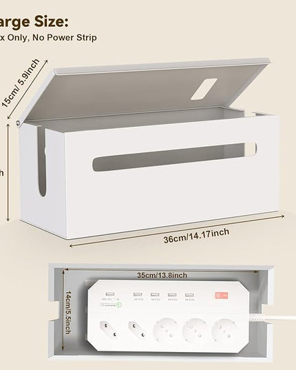 Metal Cable Management Box - Large Cable Organizer Box and Power Strip Box for Electrical Cord Hiding, Home Office Desk and Floor Cables Hider, TV Wires Storage Organization