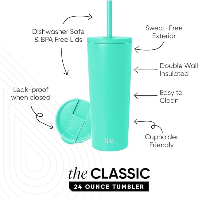 Simple Modern Classic Tumbler with Lid and Straw | Insulated Iced Coffee Cup Reusable Stainless Steel Water Bottle Travel Mug | Gifts for Women Men Her Him | 24oz | Tropical Wave