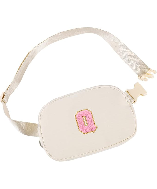 Glratn Initial Letter Fanny Pack for Girls,Patch Belt Bag,Toddler Crossbody Bags，Gifts for 3 4 5 6 7 8 9 10 11 37 Year Old Teens Kids,Christmas Graduation Gifts for Teen Girls ，(Beige-Q)