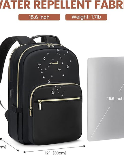 LOVEVOOK Laptop Backpack for Women 15.6 inch,Cute Womens Travel Backpack Purse,Professional Laptop Computer Bag,Waterproof Work Business College Teacher Bags Carry on Backpack with USB Port,Black-2
