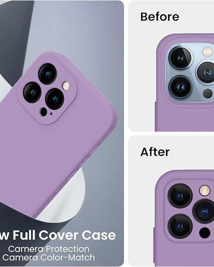 FireNova Designed for iPhone 13 Pro Max Case, Silicone [Camera Protection] Phone Case with [2 Screen Protectors], Soft Anti-Scratch Microfiber Lining Inside, 6.7 inch, Light Purple