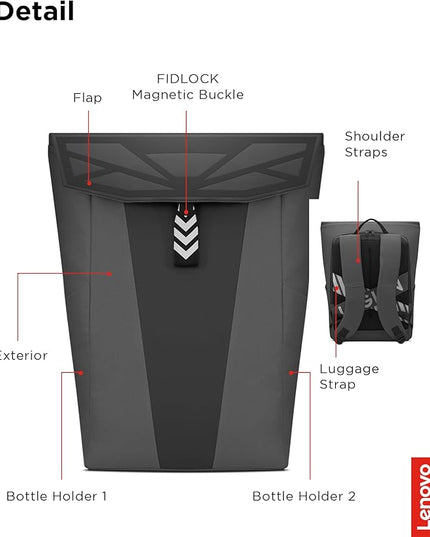 Lenovo Legion Gaming Backpack GB400 for Computers Up to 16 Inch - Lightweight Water Repellant Bag with Multiple Pockets, & Superior Valuables Protection for Gamers (Black)