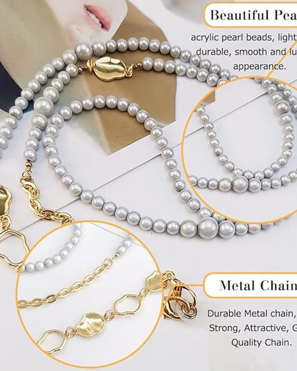 Phone Pearl Lanyard Phone Crossbody Strap,Pearl Beaded+Metal Chain with Tether Tab, Hands-Free Shoulder Cellphone Strap Compatible with Most Phones for Women (H)