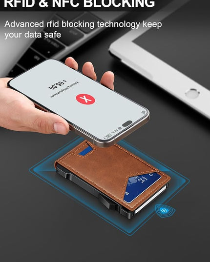 Wallet for Men RFID Wallet with 2 ID Windows & Money Clip, Slim Pop Up Card Holder for 10-12 Cards, Bifold Minimalist Smart Wallet for Front Pocket, Compact Metal Credit Card Holder, Gifts for Men