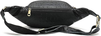 Genuine Leather Fanny Pack large capacity Crossbody Waist Bag with Zipper phone Pockets crocodile black