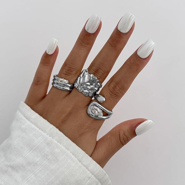 Rings for Women Adjustable Chunky Rings Set Vintage Wide Colorful Flower Stackable Ring for Women Thick Statement Ring Chunky Jewlery