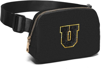 Gitus Belt Bag Fanny Pack Crossbody Bags with Initial Letter Patch Gifts for Wife Older Women Mother Coworker Bridesmaid Anniversary Travel Gifts Beach Gifts (Black-U)