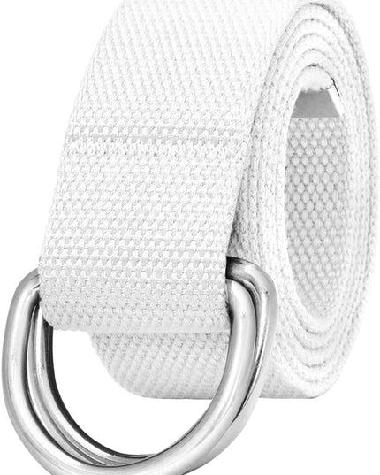 Falari Canvas Web Belt Metal Double D Ring Buckle for Men Women Casual Cloth Military Style Belt 1 1/2" Wide