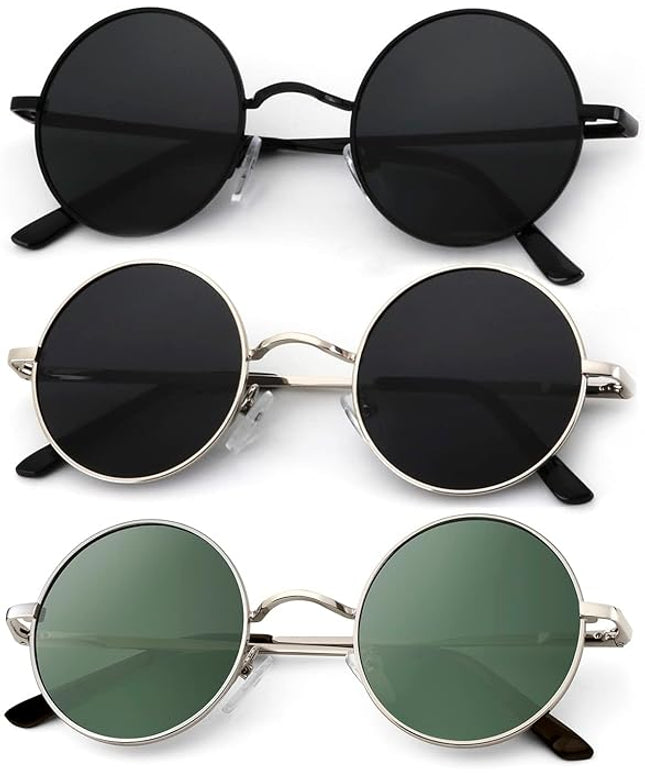 KALIYADI Round Polarized Sunglasses for Men Women Retro Metal Hippie Circle Style Sun Glasses UV Protection