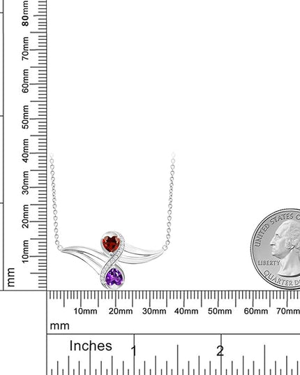Gem Stone King 925 Sterling Silver Customized and Personalized Engraved Gemstone Birthstone 2 Heart Shape Pendant Necklace Promise Love Jewelry For Women with 18 Inch Silver Chain
