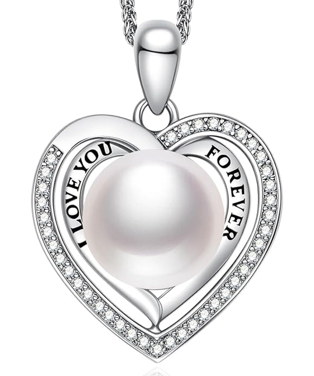 Gifts for Wife Pearl Double Heart I Love You Forever Necklace Jewelry for Women Anniversary Women Necklaces Birthday Gift Ideas, Mothers Day Valentines Christmas for Girlfriend Mom Daughter