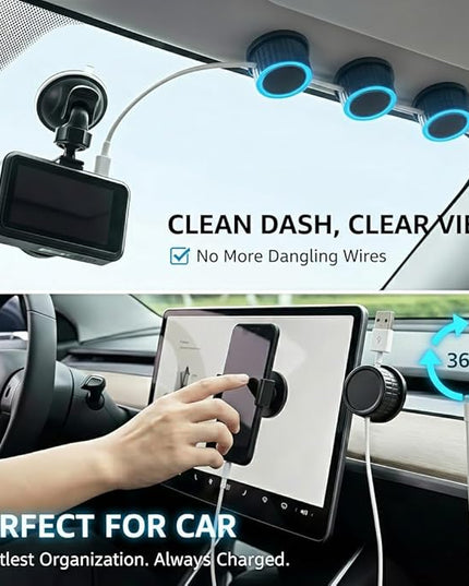 Magnetic Cable Organizer 8-Pack Glossy Black - Rotating Magnetic Clip Cord Keeper for Desk, Nightstand & Car - Adhesive Management System for USB & Power Wires