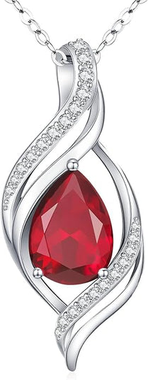 Birthstone Necklace gift for Women S925 Sterling Silver Teardrop with Cubic Zirconia- Birthday Jewelry gift for her, Girlfriend, Wife, Mom on Birthday, Anniversary