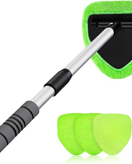 XINDELL 24-inch Windshield Cleaner Tool – Upgrade Large Head Car Interior&Exterior Window Cleaning Kit with Extendable Handle & 4 Microfiber Pads, Auto Wiper Brush for Car, Trucks, SUVs, RVs & Home