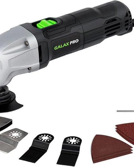 GALAX PRO 22000 OPM 1.5A Oscillating Multi Tool, 3 Degree Oscillating Angle with 3 Pieces Saw Blades, 1 Piece Semi Circle Blade Sanding Plate, 6 Pieces Sanding Papers for Grinding