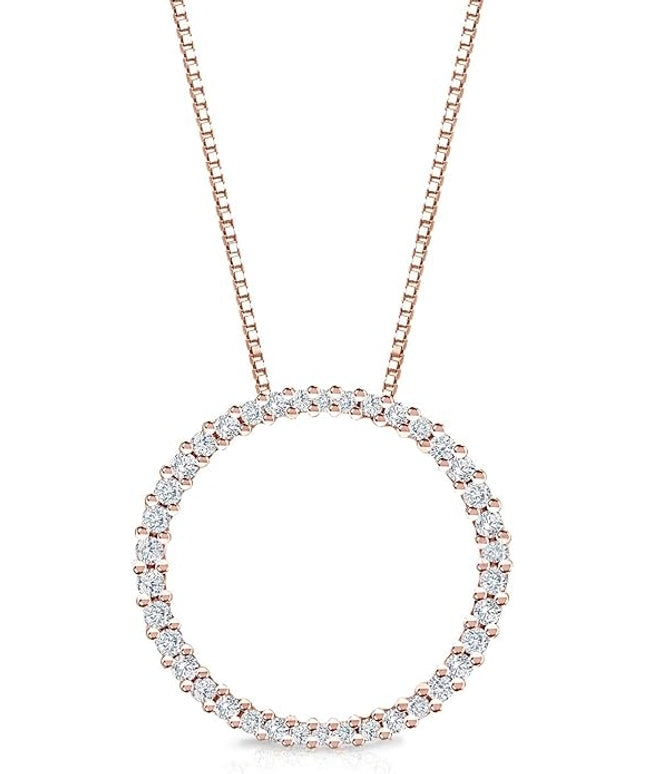 Diamond Wish 1/6 to 1 Carat Diamond Circle of Life Round Pendant Necklace for Women in 14k Gold (I1-I2, cttw) on 18 Inch Long Chain with Spring Ring Clasp