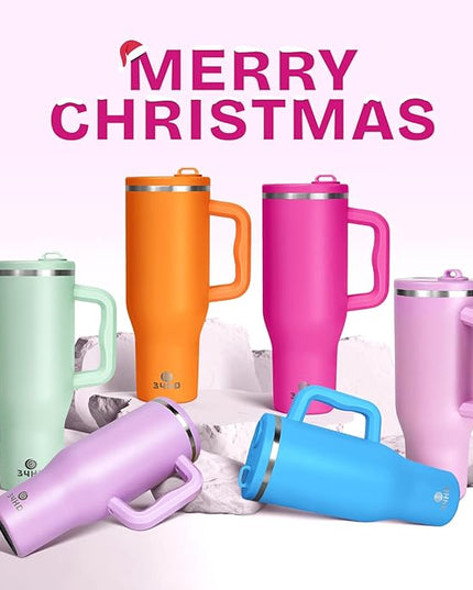 34HD 40 oz Stainless Steel Tumbler - Leakproof Insulated Water Bottle with Handle, Magnetic Lid and Flexible Straw - Iced for 48 Hours – Perfect for Men, Women, Birthday Gift, Pink - Hot Pink