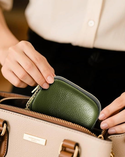 ZYLOXAR Genuine Leather Wallet Small Change Purse Keychain Mini Zipper Coin Pouch for Women (Green)
