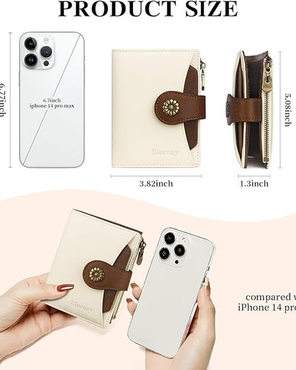 Blucoay Womens Wallet,RFID Blocking Wallet Women Soft Leather Bifold Small Wallets For Women Card Holder With Removable ID Window(whitebrown)