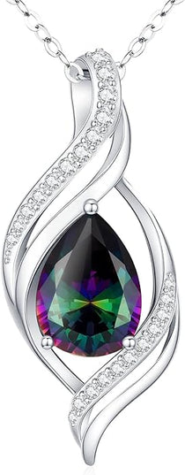 Birthstone Necklace gift for Women S925 Sterling Silver Teardrop with Cubic Zirconia- Birthday Jewelry gift for her, Girlfriend, Wife, Mom on Birthday, Anniversary