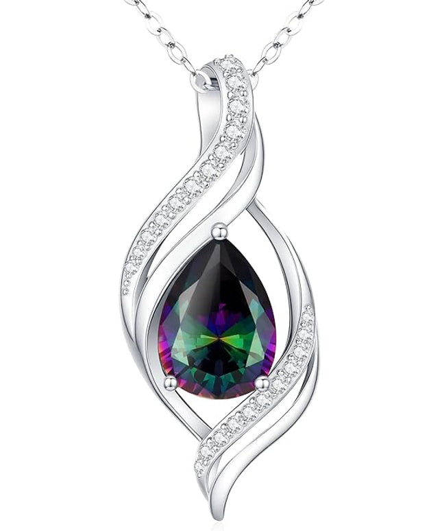 Birthstone Necklace gift for Women S925 Sterling Silver Teardrop with Cubic Zirconia- Birthday Jewelry gift for her, Girlfriend, Wife, Mom on Birthday, Anniversary