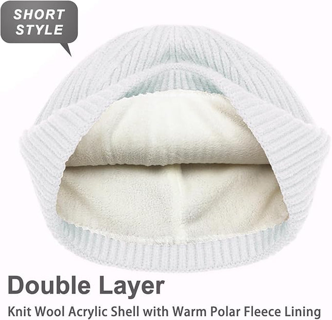 ROYBENS Swag Wool Knit Cuff Short Fisherman Beanie for Men Women, Winter Warm Hats