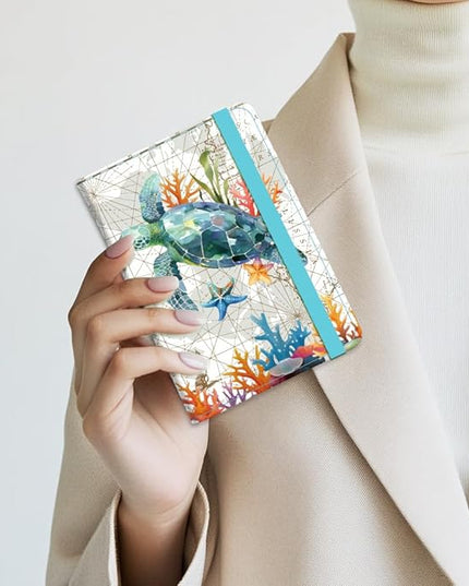 Sea Turtle Leather Passport Holder Cover Blue Ocean Travel Wallet Passport Case with Credit Card Slots for Women Men Travelling Essentials for Flying