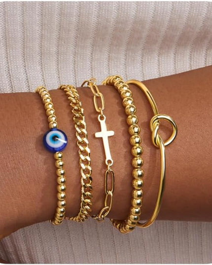 Gold Bracelets Set for Women Stack, Dainty Thick Bracelets Stack for Women Trendy, Simple Thin Gold Plated Cuff Stackable Bracelets With Beaded Cuban Paperclip Snake Rope Bangle Hand Chain Jewelry Gifts for Women Non Tainish