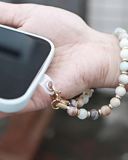 Marble Beaded Phone Wrist Strap, Cellphone Lanyard with Tether Tab, Hands-Free Wristlet Bracelet
