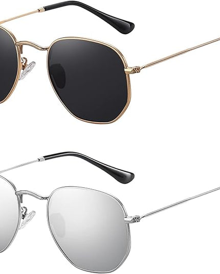 MEETSUN Polarized Hexagon Sunglasses for Women Men Polygon Square Sun Glasses UV400 Protection Metal Frame