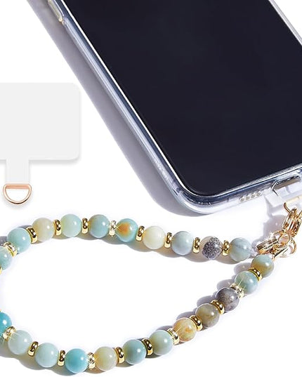 Marble Beaded Phone Wrist Strap,Detachable Phone Bracelet Strap with Tether Tab,Hands-Free Wristlet Strap (Amazonite)