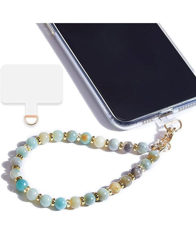 Marble Beaded Phone Wrist Strap,Detachable Phone Bracelet Strap with Tether Tab,Hands-Free Wristlet Strap (Amazonite)