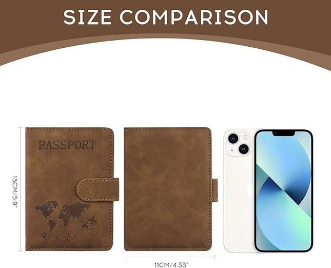 ILIYAH-Passport Cover-Passport Holder Travel Wallet-RFID Blocking Passport Case Travel Accessories Card Holder Wallet Unisex Travel Gifts(Brown)