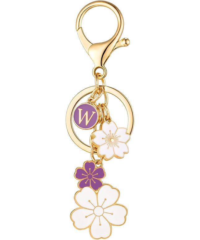 SELOVO Initial Keychain Flower Charms for Key Cute Pink Letter Keyring for Backpack