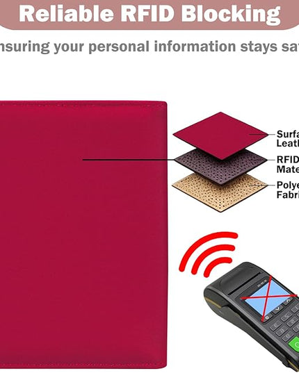HOTCOOL Passport Holder Travel Essentials Airplane & Cruise Essentials Ship Leather Wallet Cover Case RFID Blocking Women & Men Vacation Travel Accessories Gifts Deals, Litchi - Hot Pink