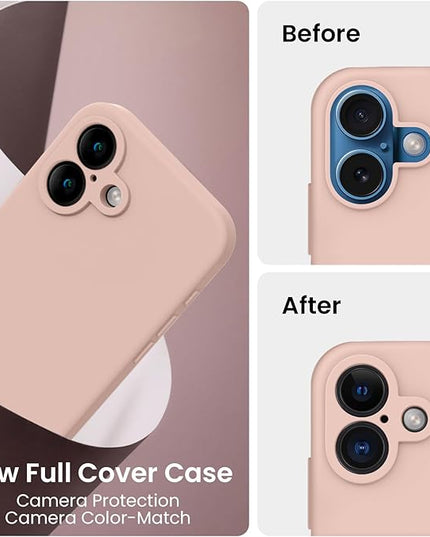 FireNova Designed for iPhone 16 Plus Case, Silicone Upgraded [Camera Protection] Case with [2 Screen Protectors], Soft Anti-Scratch Microfiber Lining Inside, 6.7 inch, Pinksand