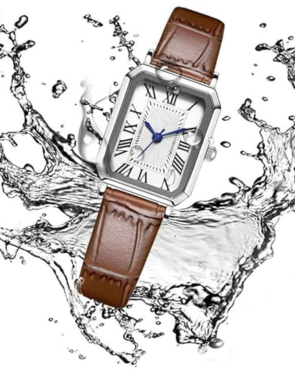 PASOY Vintage Womens Watch Analog Quartz Waterproof Ladies Watches for Women with Leather Strap Square Dial