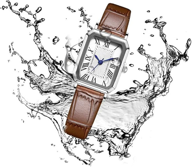 PASOY Vintage Womens Watch Analog Quartz Waterproof Ladies Watches for Women with Leather Strap Square Dial