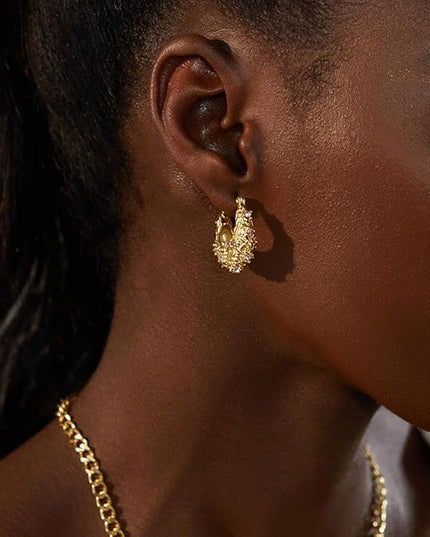 18K Gold Plated Chunky Hoop Earrings for Women Fashion Thick Gold Hoops Set Jewelry for Birthday Christmas Gifts